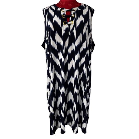 Michael Kors plus size 3X casual dress navy & white sleeveless flowing shift - Picture 1 of 10